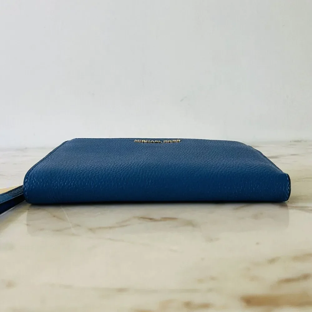 MICHAEL KORS Vintage Blue Leather Double Zip Wallet Wristlet